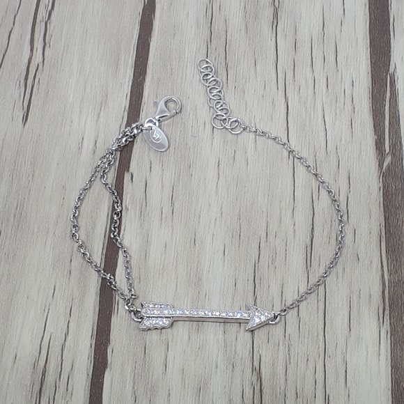 925 Sterling Silver Arrow Bracelet with Cubic Zircon - Picture 1 of 4